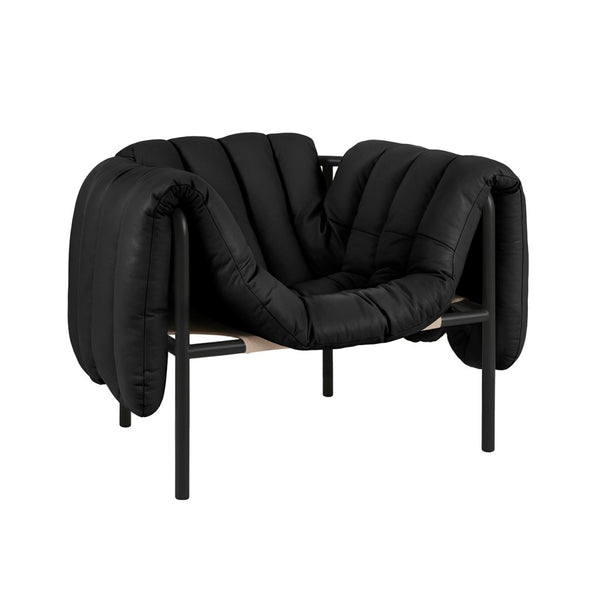 Puffy Lounge Chair Black Leather / Black Grey