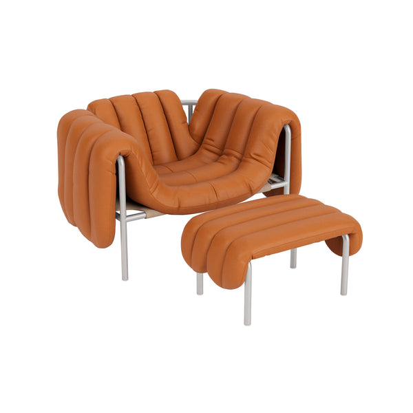 Puffy Lounge Chair + Ottoman Elmosoft Leather 54035 / Stainless (UK)