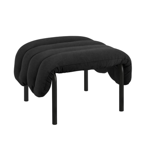 Puffy Ottoman Black Leather / Cream