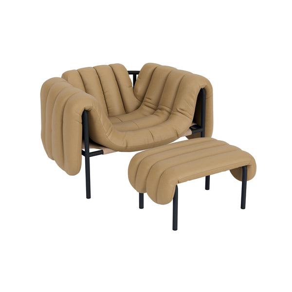 Puffy Lounge Chair + Ottoman Elmosoft Leather 03009 / Black Grey (UK)