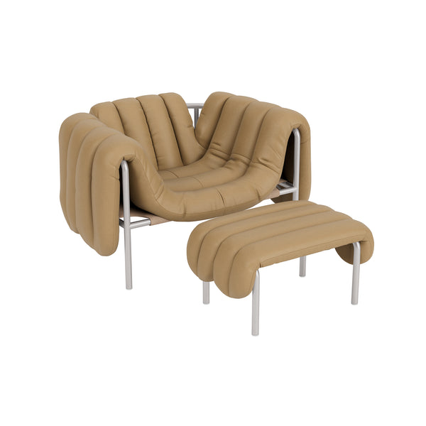 Puffy Lounge Chair + Ottoman Elmosoft Leather 03009 / Stainless (UK)
