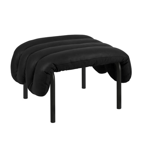 Puffy Ottoman Black Leather / Black Grey