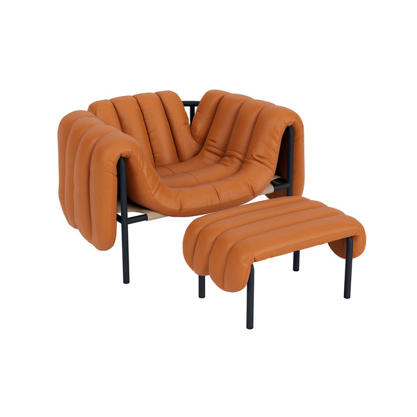 Puffy Lounge Chair + Ottoman Elmosoft Leather 54035 / Black Grey (UK)
