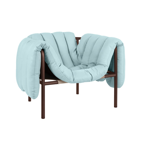 Puffy Lounge Chair Light Blue Leather / Chocolate Brown